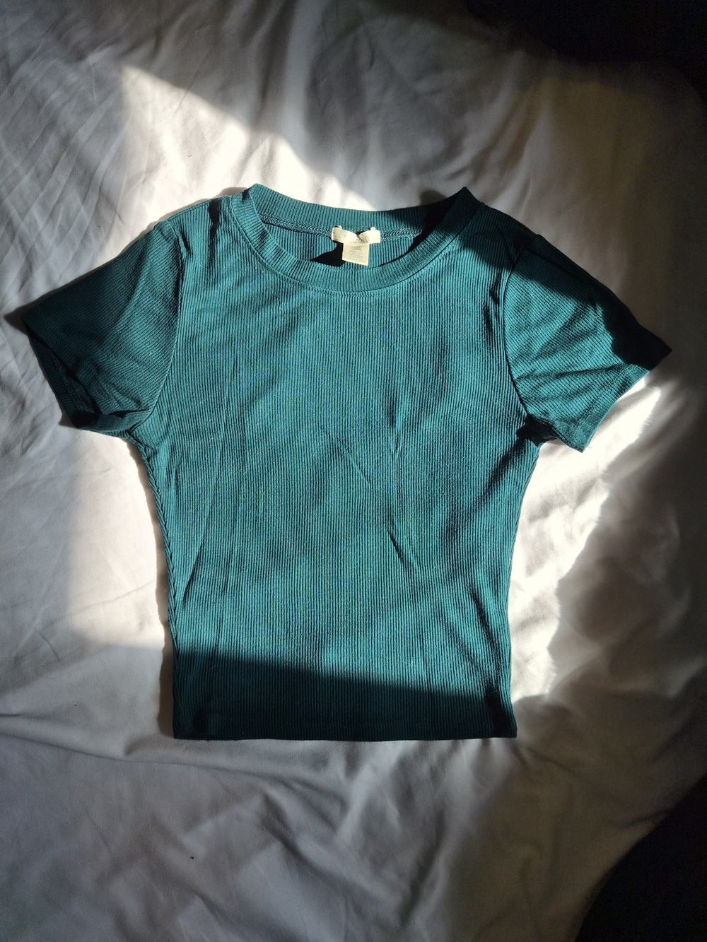 Bozzolo Ribbed Teal Short Sleeve Crop Top